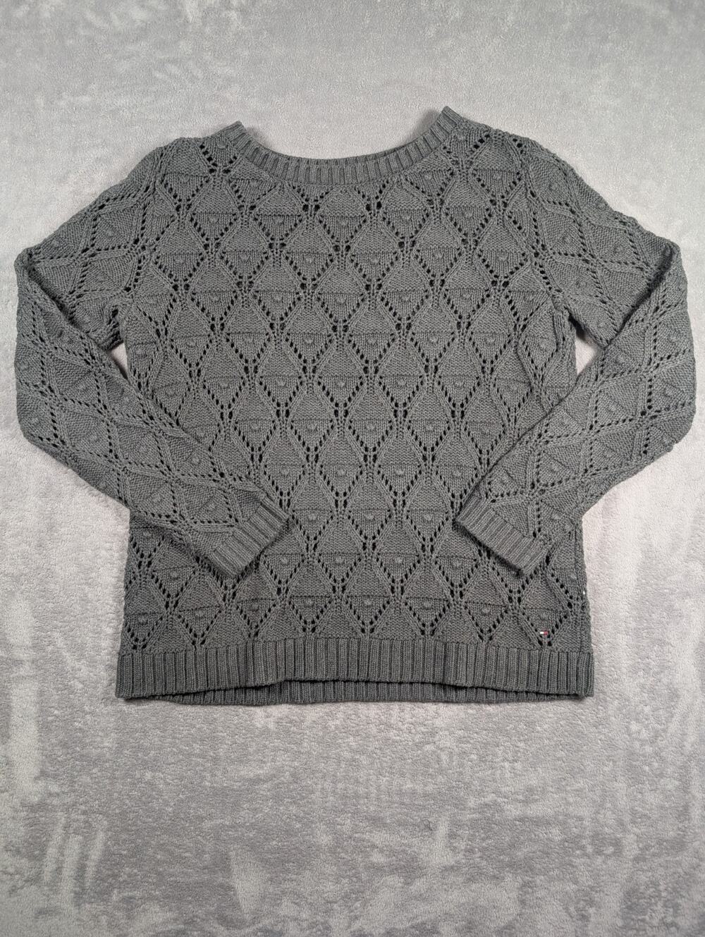 Tommy Hilfiger Sweater Womens XL Gray Gauzy Bobble Knit Pullover Y2K